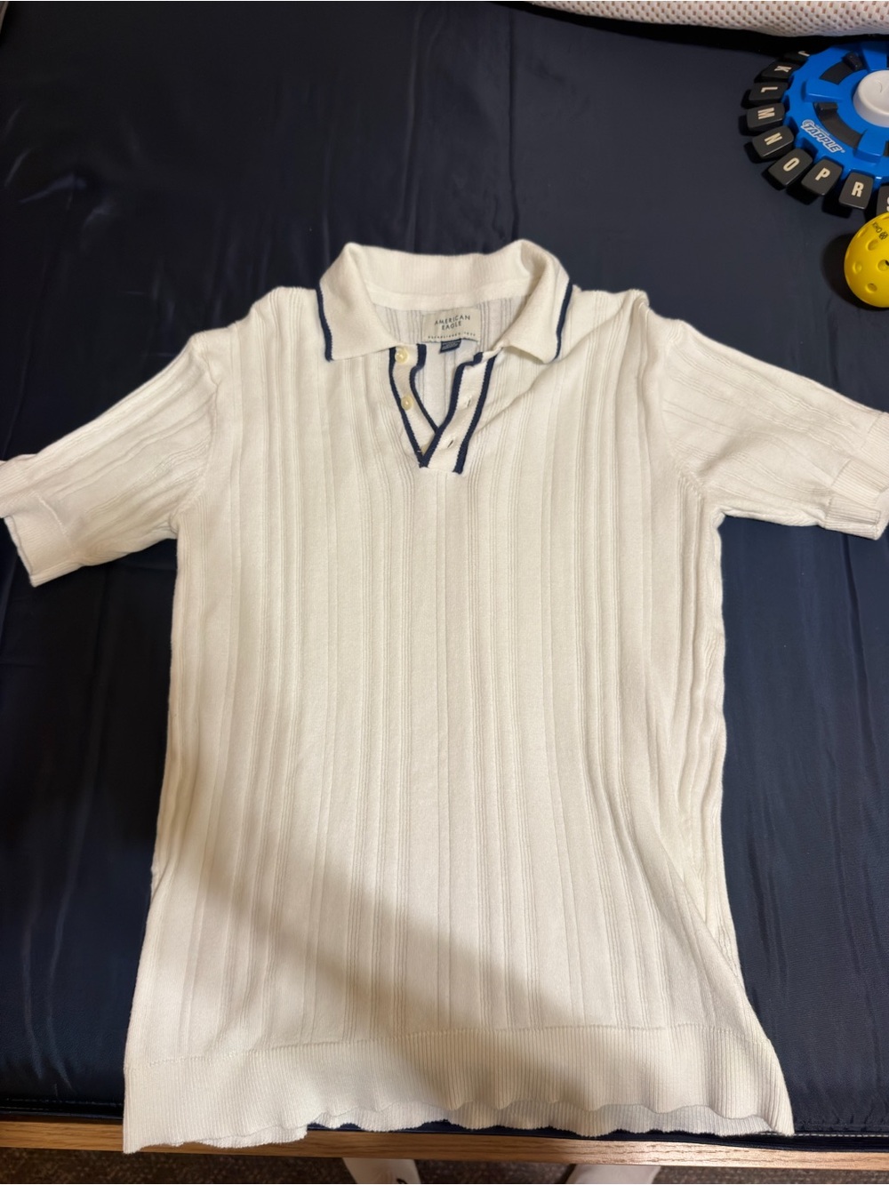 American Eagle Outfitters White Polo Top with Navy Trim